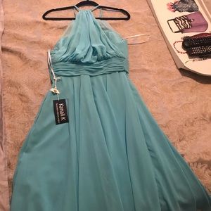 NWT Kanali K 1663 Turquoise Chiffon Cocktail Dress